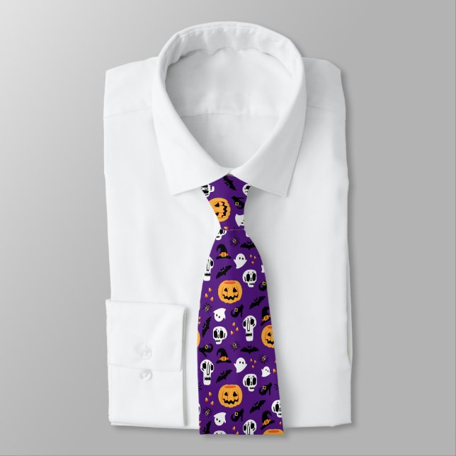 Corbata Iconos de Halloween: Calaveras, calabazas, fantasm (Atado)
