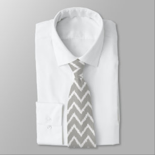 Corbata Ikat Chevron - Gris plata y blanco