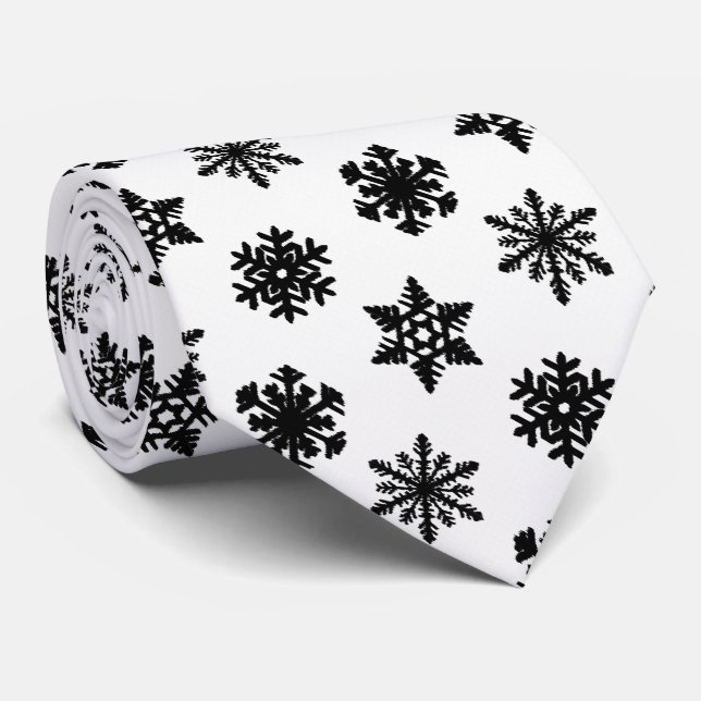 Corbata Ikat Snowflakes - Blanco y negro (Enrollado)