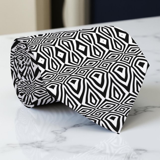 Corbata Ilusión óptica de mosaico geométrico negro y blanc (Subido por el creador)
