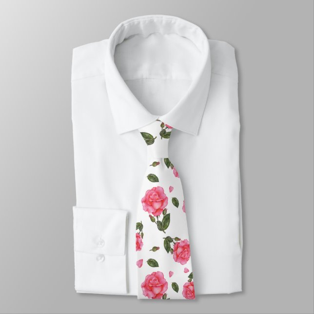 Corbata Ilustracion botánico Shabby Chic Pink Rose (Atado)