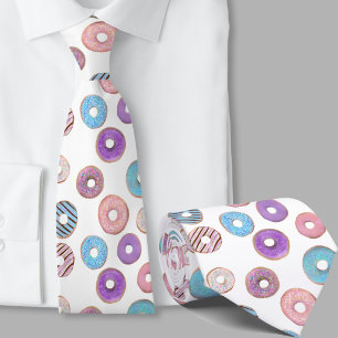 Corbata Ilustración colorida de donut pastel rosa y azul