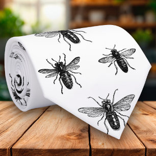 Corbata Ilustración de abeja reina vintage y abejas trabaj