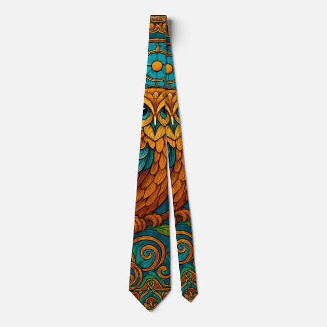 Corbata Ilustración de búho de arte popular místico – Boho (Anverso)