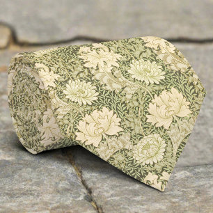 Corbata Ilustración de Flor Verde Patrón Navideño Floral