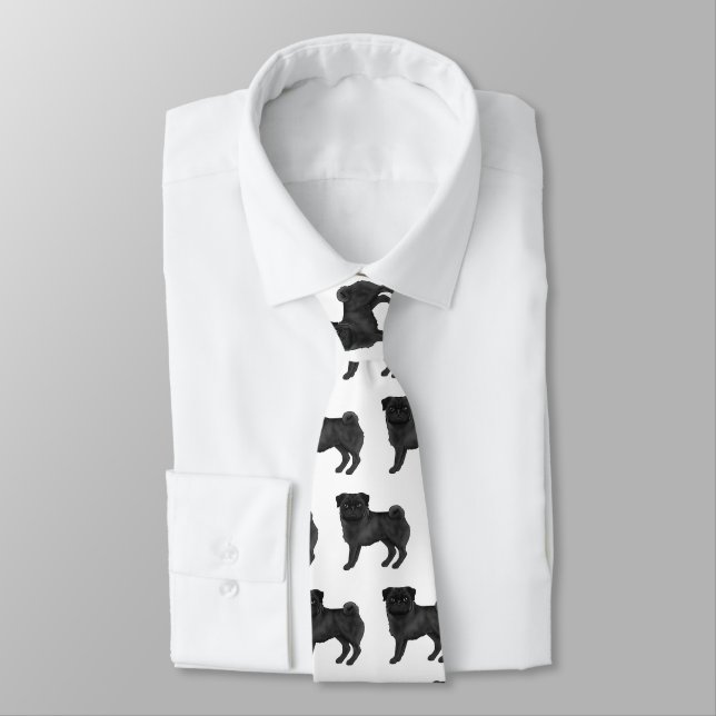 Corbata Ilustración de Pug Negro Lindo Patrón de Perro de  (Atado)