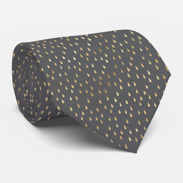 Corbata Ilustracion Gray Gold Raindrop (Enrollado)