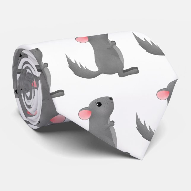 Corbata Ilustracion personalizado chinchilla gris suave (Enrollado)