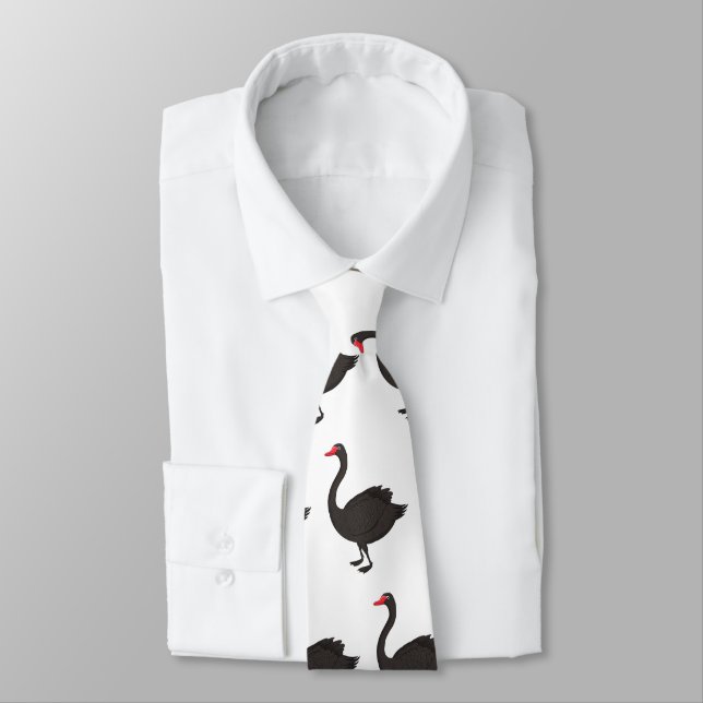 Corbata Ilustracion personalizado cisne negro (Atado)