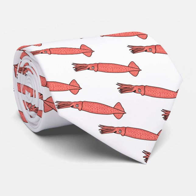 Corbata Ilustracion personalizado de calamar rosa feliz (Enrollado)
