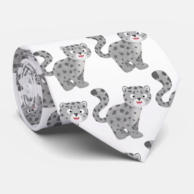 Corbata Ilustracion personalizado de leopardo de las nieve (Enrollado)