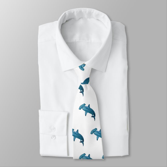 Corbata Ilustracion personalizado de tiburón martillo (Atado)