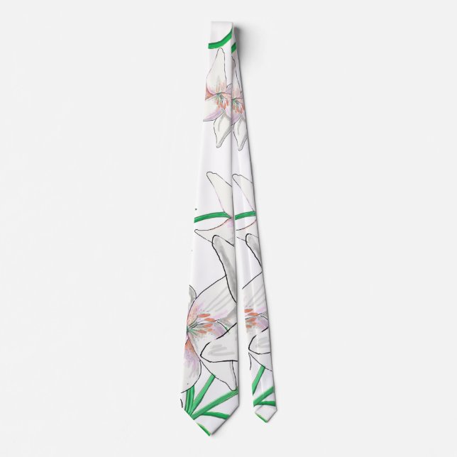 Corbata Ilustracion White Lilies (Anverso)