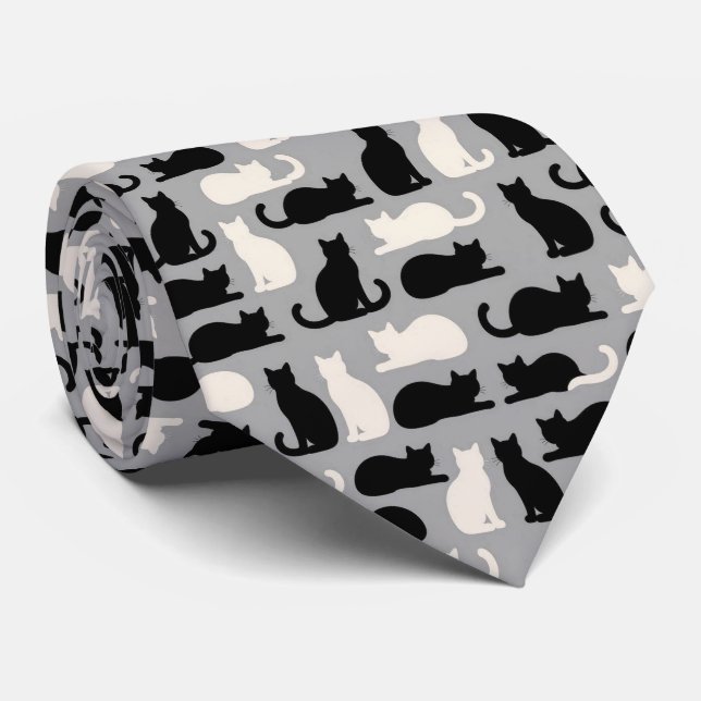 Corbata Ilustraciones de gatos en blanco y negro (Enrollado)