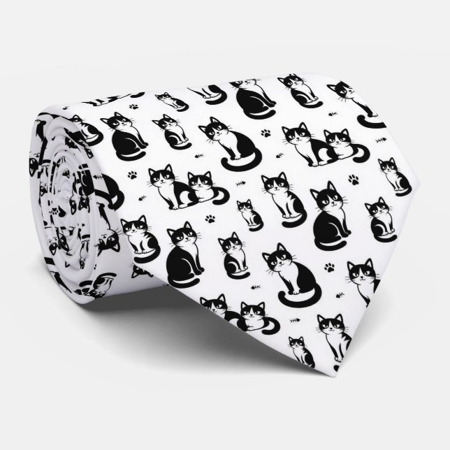 Corbata Ilustraciones de gatos en blanco y negro (Enrollado)