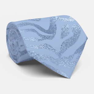 Corbata Impresión animal de rayas de cebra de plata azul