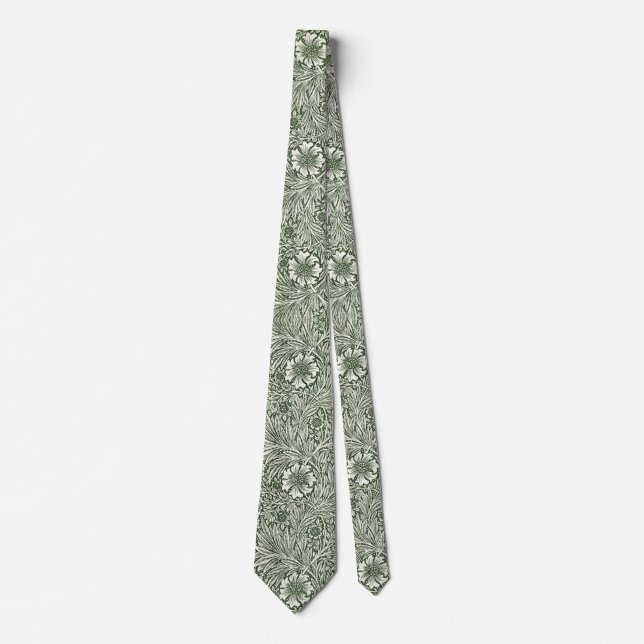 Corbata Impresión artística floral verde caléndula de Will (Anverso)