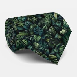 Corbata Impresión botánica verde de Monstera tropical de l