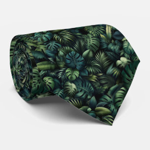 Corbata Impresión botánica verde de Monstera tropical de l