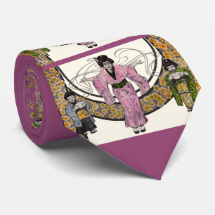 Corbata Impresión de 1906 sobre mujeres y niños japoneses 