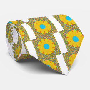 Corbata Impresión de Arte de Mandala Cian y Dorado