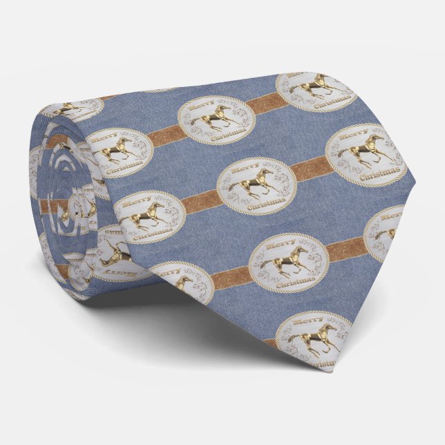 Corbata Impresión De Denim Occidental Con Correa Y hebilla (Enrollado)