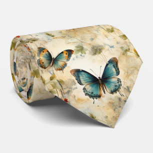 Corbata Impresión de jardín botánico de mariposa azul verd