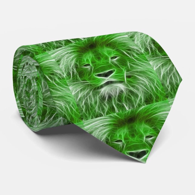 Corbata Impresión de león verde en el cuello de los hombre (Enrollado)