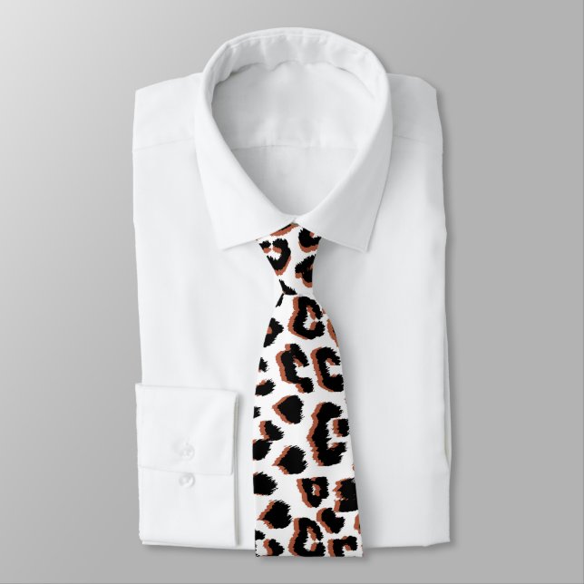 Corbata Impresión de leopardo blanco y marrón negro (Atado)
