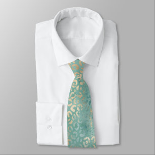 Corbata Impresión de leopardo dorado Aqua