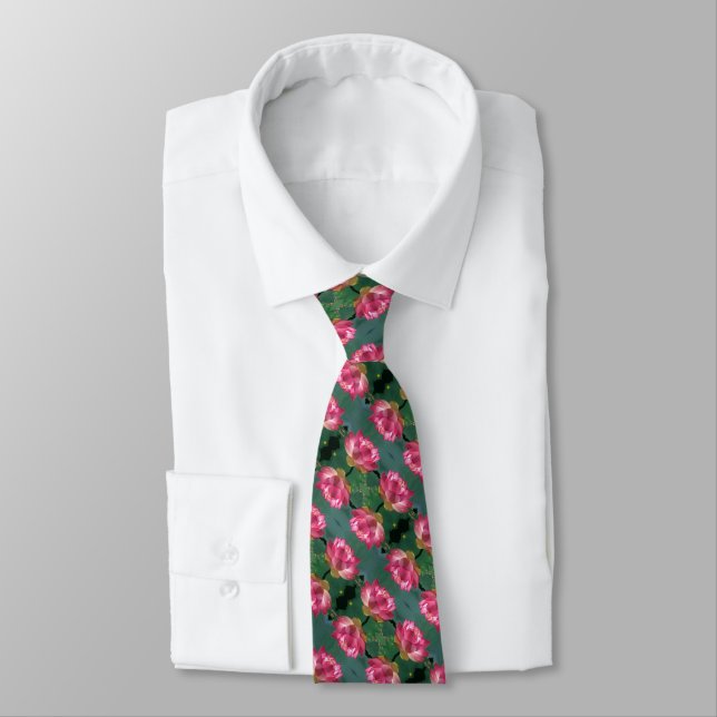 Corbata Impresión de Lotus Sm rosa de empate masculino (Atado)