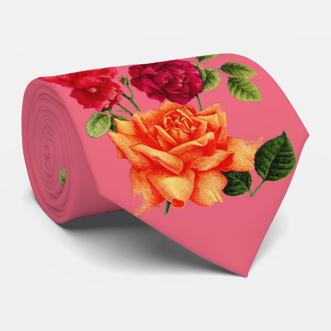 Corbata impresión de rosa (Enrollado)