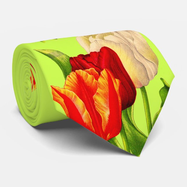 Corbata impresión de tulipanes (Enrollado)
