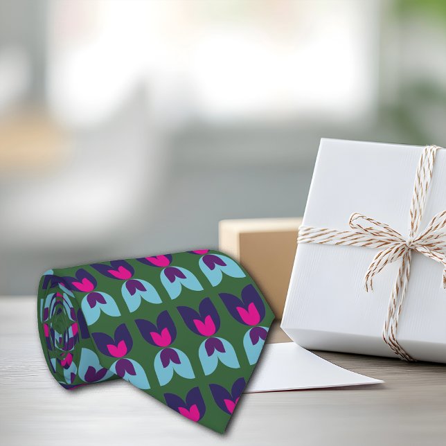 Corbata Impresión de tulipanes retro personalizada inicial (Subido por el creador)