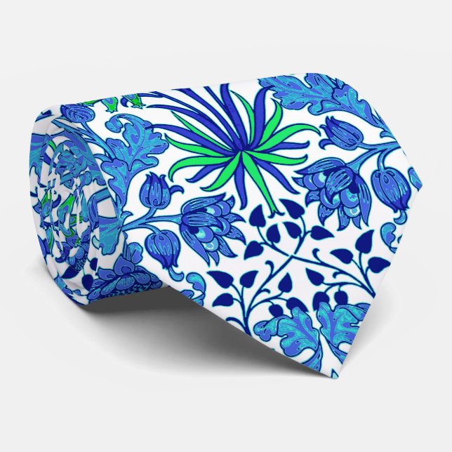 Corbata Impresión de William Morris Hyacinth, azul cerulea (Enrollado)