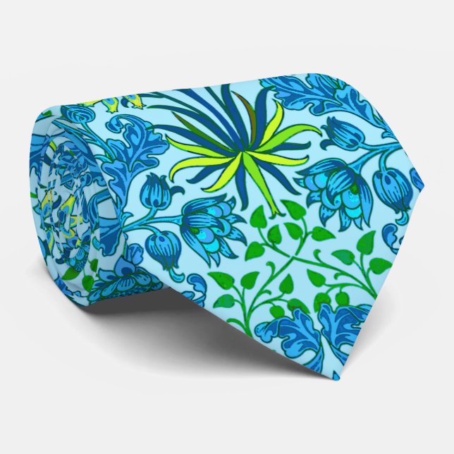 Corbata Impresión de William Morris Hyacinth, azul cerulea (Enrollado)
