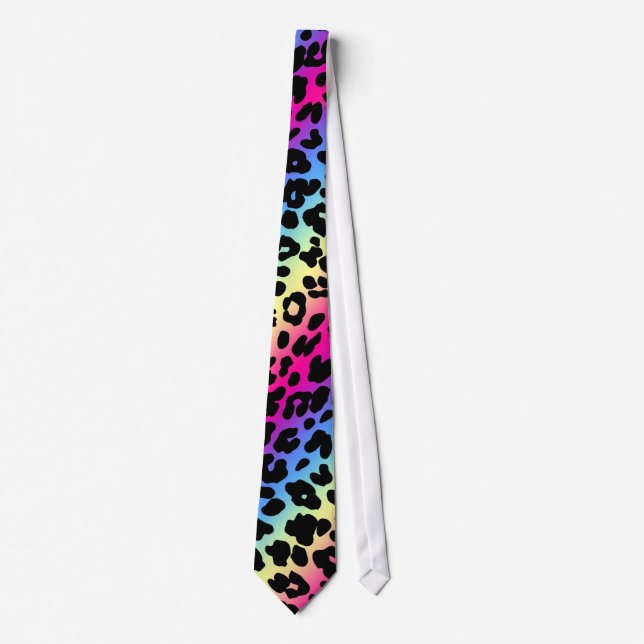 Corbata Impresión del patrón Neon Rainbow Leopard (Anverso)