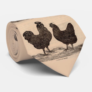 Corbata Impresión del siglo XIX gallina y gallo de Plymout