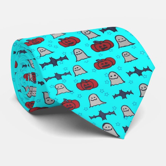 Corbata Impresión divertida de Halloween en azul (Enrollado)