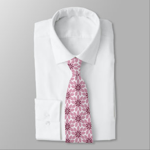 Corbata Impresión en bloque Flores de mosaico rosado rojo