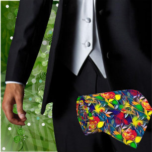 Corbata Impresión floral de flores tropicales