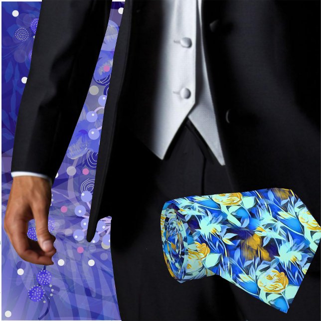 Corbata Impresión floral de flores tropicales (Make an impression with this stylish men's abstract floral fashion necktie. Great for the office)