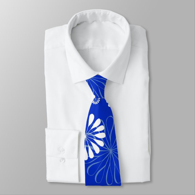Corbata Impresión floral moderna azul eléctrico (Atado)