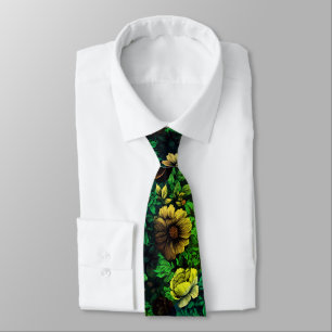 Corbata Impresión floral vintage de color verde