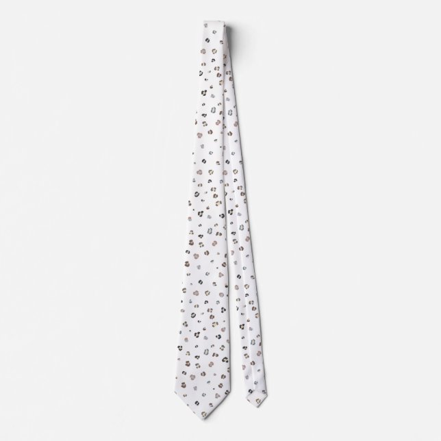 Corbata Impresión moderna de Leopardo Blanco (Anverso)