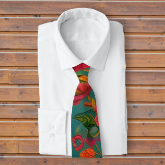Corbata Impresionante naranja verde rosa floral y verde az