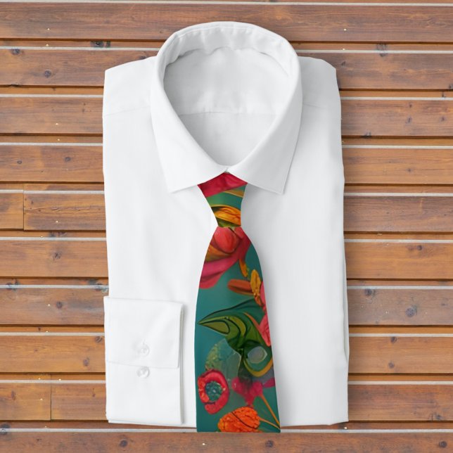 Corbata Impresionante naranja verde rosa floral y verde az (Subido por el creador)