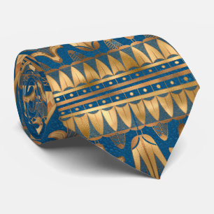 Corbata Impresionante patrón azul real y dorado egipcio