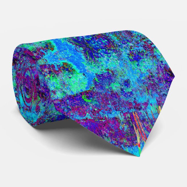 Corbata Impresionante Psicodélico Paisaje del Jardín Azul (Enrollado)