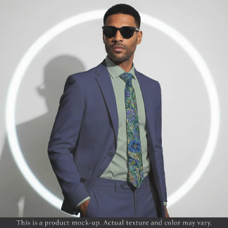 Corbata Impressionist Blue Floral Necktie